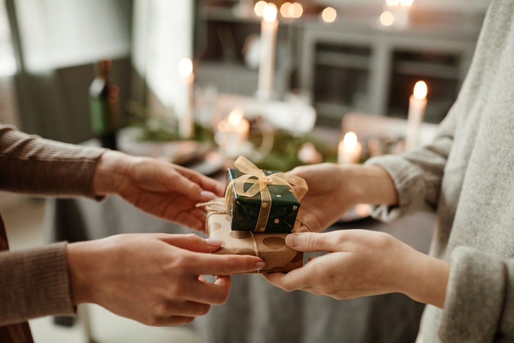 Exchanging Gifts on Christmas Close Up