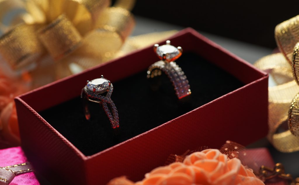 The anniversary diamond rings in the red box